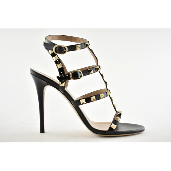 Valentino Rockstud 105 Black Patent Stud Caged Ankle Strap Sandal Heel Pump 40.5 - Picture 2 of 11